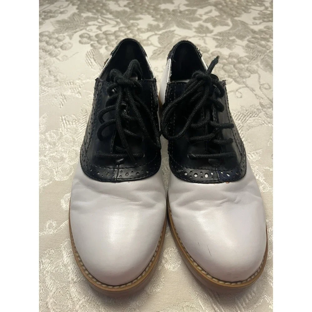 GH Bass Loafer Saddle Lace Up Shoes Black White Dance Sock hop Retro Kids 4